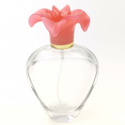 100ml red flower clear glass perfume bottle 
