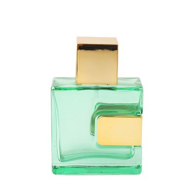 50ml Square green transparent buckle embedded glass perfume bottle