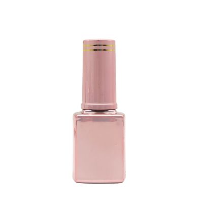 Luxury Anodized Aluminum 10ml Square Pink Empty Glass Uv Gel Nail Polish Bottle With Brush