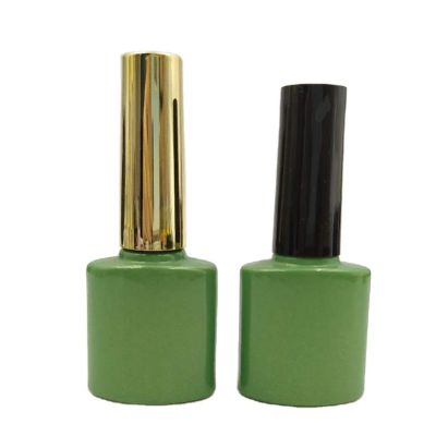 custom color 8ml green glass flat uv gel nail polish bottle with brush