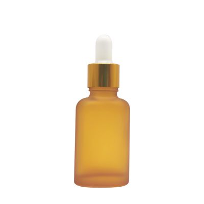 Hot Sale Yellow Frosted Glass Essential Oil Bottle For Cosmetic 20ml Empty Flat Shape With Dropper