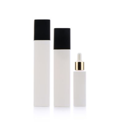 Elegant 40ml white square essential oil packaging empty cosmetic dropper glass bottle for skin care