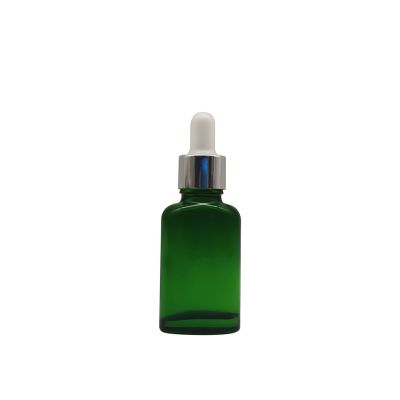 Special Wholesale 20ml Cosmetic Container Green Glass Flat Essential Oil Dropper Bottle