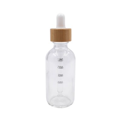 bamboo clear glass boston round bottle 2oz 4oz calibrated glass dropper 60ml 120ml dropper bottle with glass graduated pipette