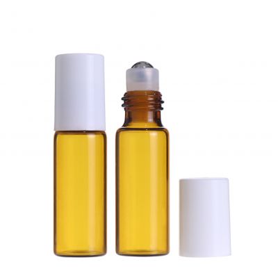 Samples perfume 5 ml empty roll on bottle for essential oil with white plastic cap