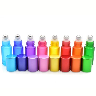 empty thick material color roll on bottle 5ml matte glass roller bottle for essential perfume cosmetic packaging