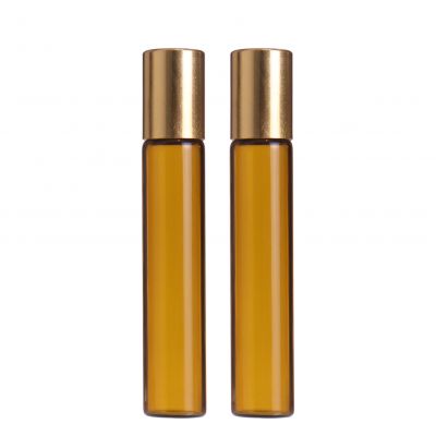 empty 10ml amber roll on perfume bottle 10ml for essential oil with gold cap