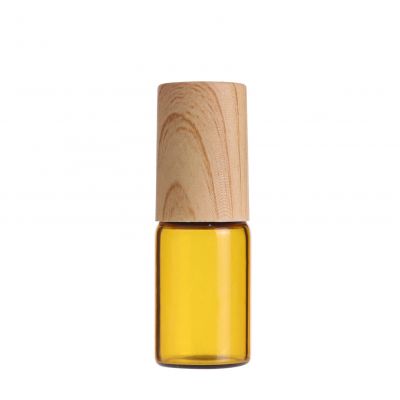 3ml amber perfume roll on essential oil glass roller bottle with steel roller ball and wood grain cap