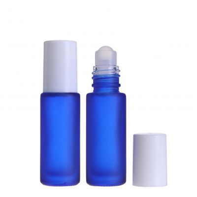 Professional manufacture frosted blue luxury roll on essential oil glass roller bottles 5ml wholesale