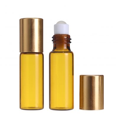 5ml 10ml clear amber essential oil rollers bottles with metal cap for perfume oil