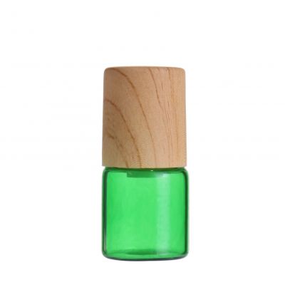 Super September roll on green mini 2ml perfume glass roller bottle with glass roller ball and wood grain plastic cap