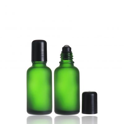 Top selling matte green glass perfume bottle 30ml 50ml deodorant cosmetic packaging empty roll on glass bottle