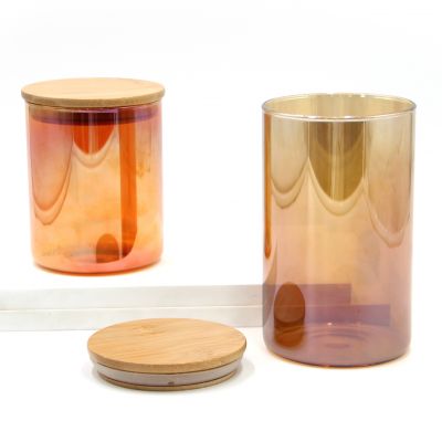 Hot resistant Amber Borosilicate Glass Candle Jar With Wood Lid 
