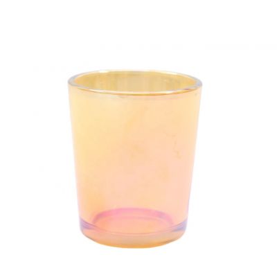 iridescent glass candle jar, colorful glass candle holders 8 oz
