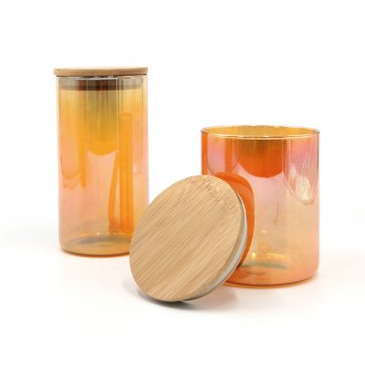 Orange Candle Container with Cover Glass Candle Jar Wooden Lid