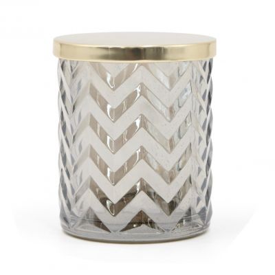 Metal Lid Candle Jar Embossed Large Grey Glass Candle Jar