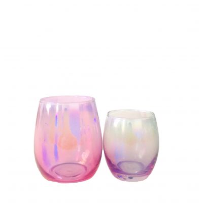 iridescent pink egg shaped empty candle in round for wholesale 