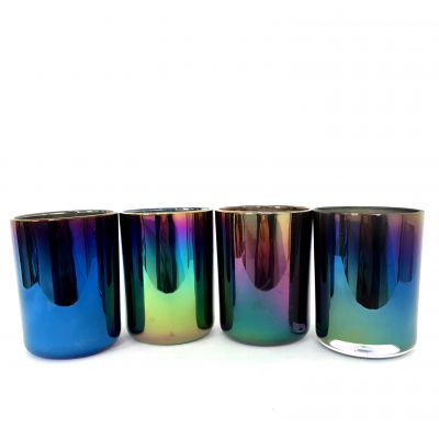 Colorful ion plating iridescent glass candle jars glass cup