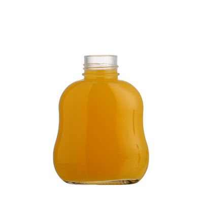 Stocked 300 ml food grade clear flat empty juice milk glass bottle with metal lids