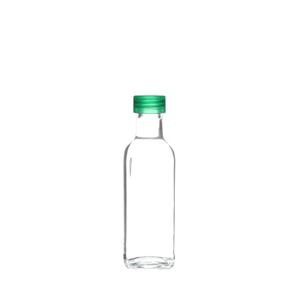 High quality mini pony size empty square clear 100ml olive oil bottle glass with screw lid
