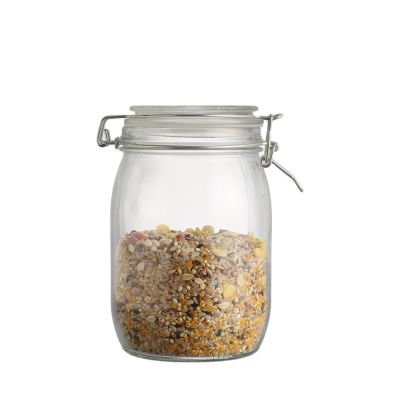 Custom cheap price top quality 1000 ml Glass Storage Jar With Hinged Lids