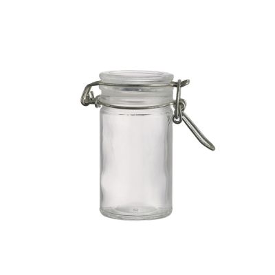 Design new style 80 ml round wide mouth food grade clear glass storage jar with clip 