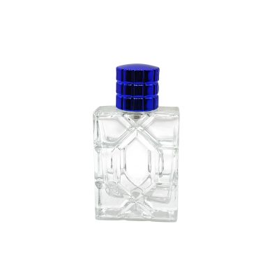 Classic fashion blue bottle cap small capacity 50ml transparent glass perfume bottle