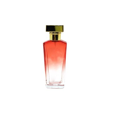 Elegant 75ml square transparent red glass perfume bottle and gold cap