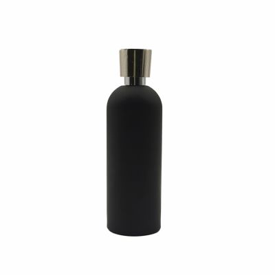 Black round shoulder long cylindrical glass perfume bottle 