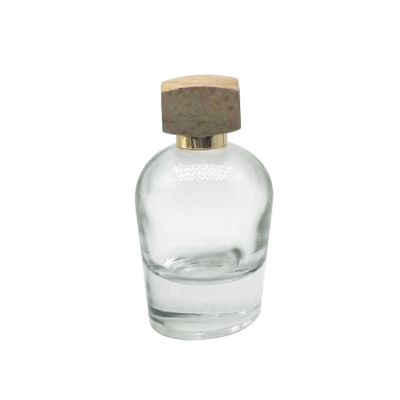 50ml semi round perfume glass bottle, wooden spray cover