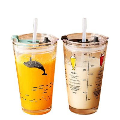 Wholesale Suppliers 450ML Trend Glass Tumbler With Glass Straw And Scale Mark For Water Juice Milk