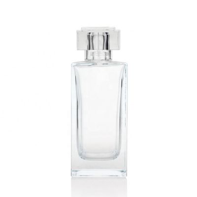 China Manufacturers Empty 100ml Stock New Design Rectangle Clear Glass Perfume Bottle 