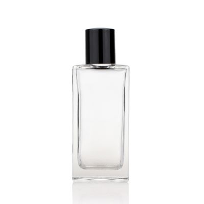 Square Rectangle Empty Clear 50ml Perfume Glass Bottle with Round Black Cap