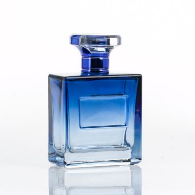 Blue 100ml glass perfume bottle with plastic cap