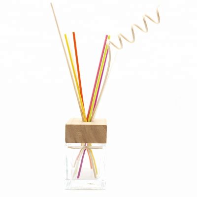 Square Shape Aroma Reed Diffuser Bottle With Wooden Cap 