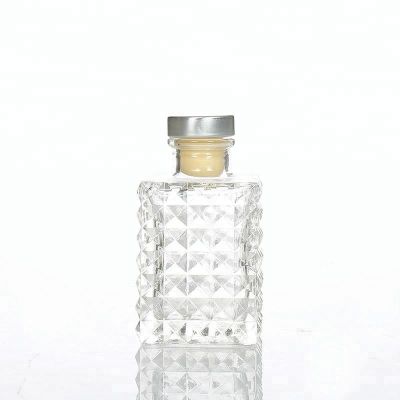 Popular Square Pattern Carving Perfume Glass Bottle 