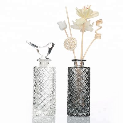 150ml Black Carved Bird Cover Glass Custom Perfume Aroma Diffuser Bottle 