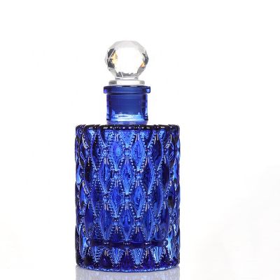 150ml Round Embossed Blue Color Spray Reed Diffuser Glass Bottle
