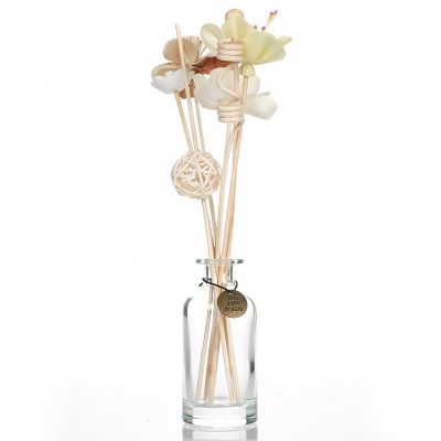 Empty 200ml Clear Cylindrical Glass Diffuser Bottle With Reed Flower 