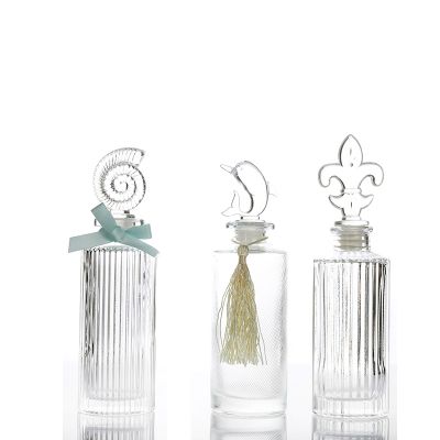 Home decoration wholesale vertical grain transparent glass aroma diffuser glass bottle 