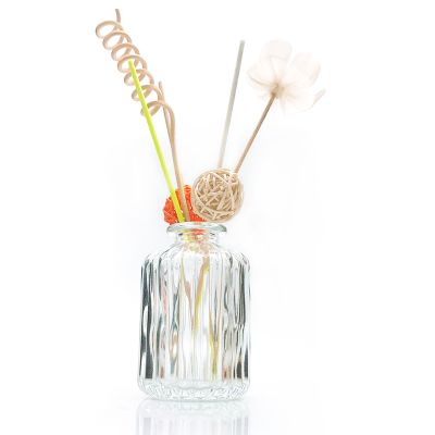 Vertical stripe180ml cylinder vertical perfume diffuser glass bottle 