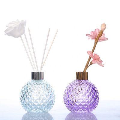 High quality 200ml purple round ball shape crystal glass reed diffuser bottle 