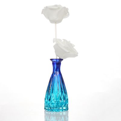 high quality 150ml special gradient blue lotus flower bottom glass reed diffuser bottle 