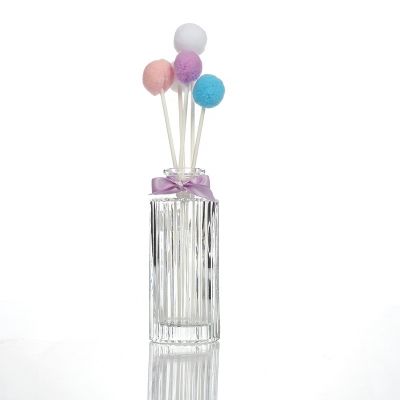 High quality vertical stripes cylindrical shape aromatherapy bottle glass with glass lid 