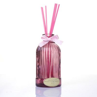 New Design 200ml Red Brown Roman Vertical Stripe Glass Aromatherapy Reed Diffuser Bottle 