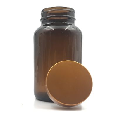 200ml Amber Wide mouth Glass Bottle Medical Pill Bottles with gold cap 