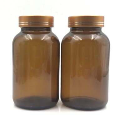 250ml Amber Wide mouth Glass Bottle Medical Pill Bottles with gold cap 