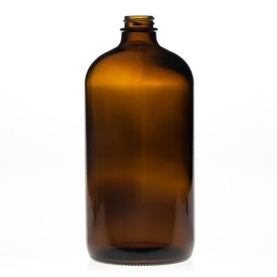 Factory wholesale 1 liter amber glass boston bottle for medical use with black plastic lid 