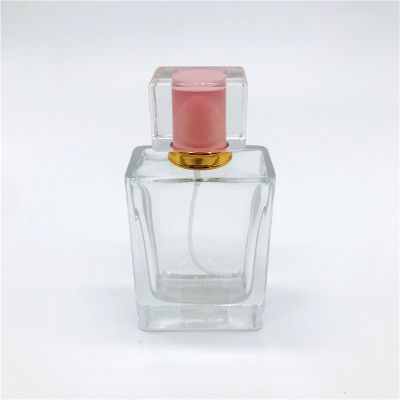 Customized Design 80ml Transparent Spray Glass Perfume Bottle With Pink Cap