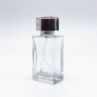 Empty Refillable cosmetic packaging square 70ml perfume bottles with fine mist spray cap 